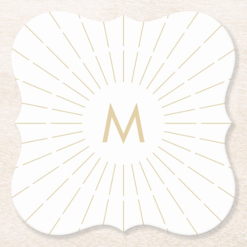 Elegant White Sunlight Monogram Paper Coaster