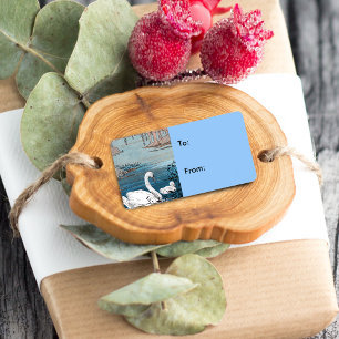 Elegant White Swan Baby Gift Tag