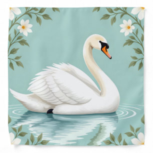 Elegant white swan floral blue bandana