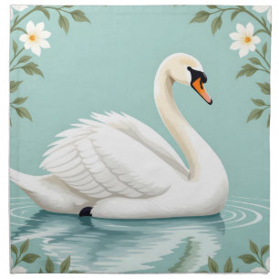 Elegant white swan floral blue cloth napkin
