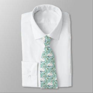 Elegant white swan floral blue neck tie