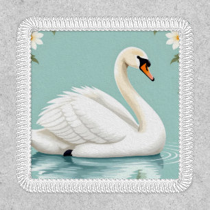 Elegant white swan floral blue patch