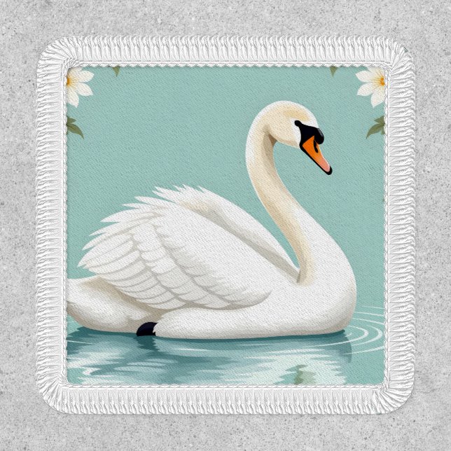 Elegant white swan floral blue patch (Front)