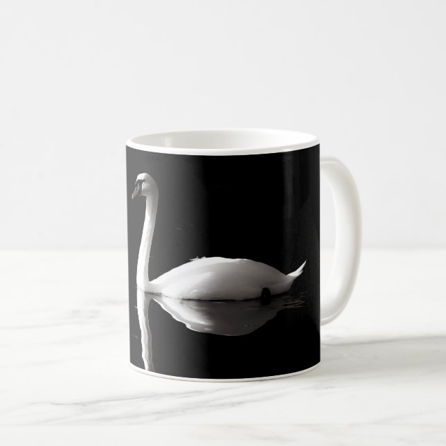 Elegant White Swan Reflection On Black Lake Coffee Mug (Front Right)