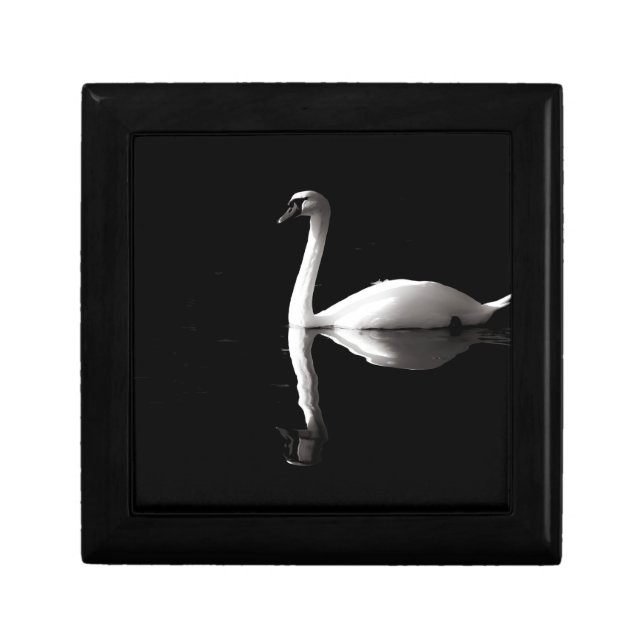 Elegant White Swan Reflection On Black Lake Gift Box (Front)