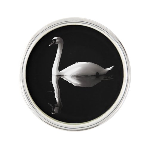 Elegant White Swan Reflection On Black Lake Lapel Pin