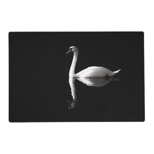 Elegant White Swan Reflection On Black Lake Placemat