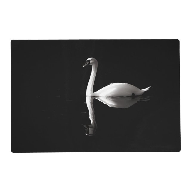 Elegant White Swan Reflection On Black Lake Placemat (Front)