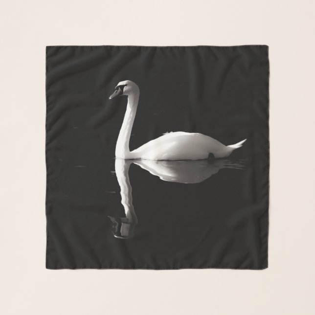 Elegant White Swan Reflection On Black Lake Scarf (Front)