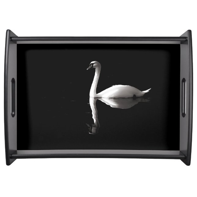 Elegant White Swan Reflection On Black Lake Serving Tray (Front)