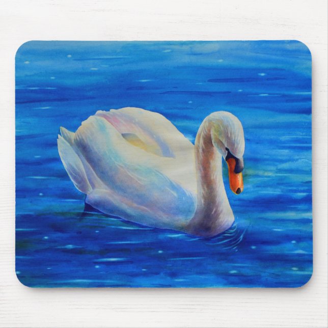 Elegant white swan watercolor painting mouse pad (Front)