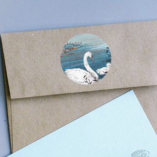 Elegant White Swan With Baby Classic Round Sticker