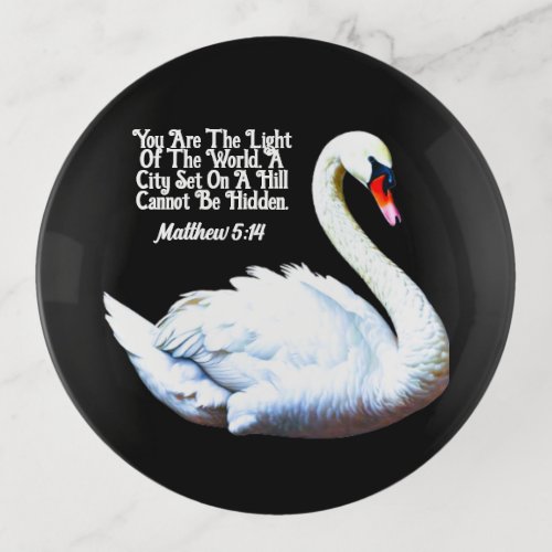 Elegant White Swan With Engraved Bible Verse Trinket Tray