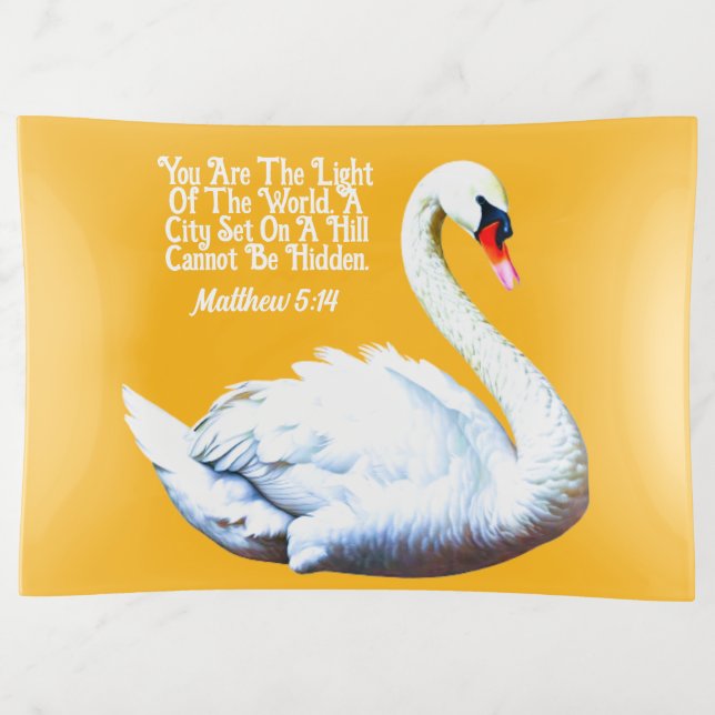 Elegant White Swan With Engraved Bible Verse Trinket Tray (Front)