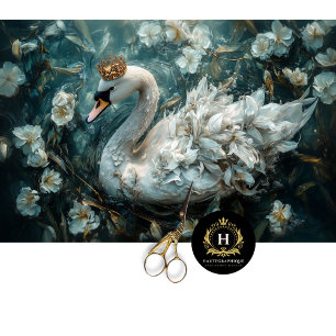 Elegant White Swan with Golden Crown Decoupage Tissue Paper