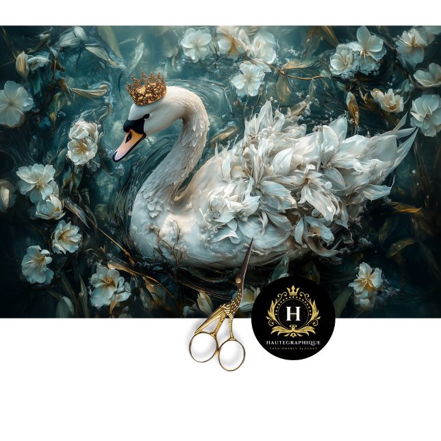 Elegant White Swan with Golden Crown Decoupage  Tissue Paper (Creator Uploaded)