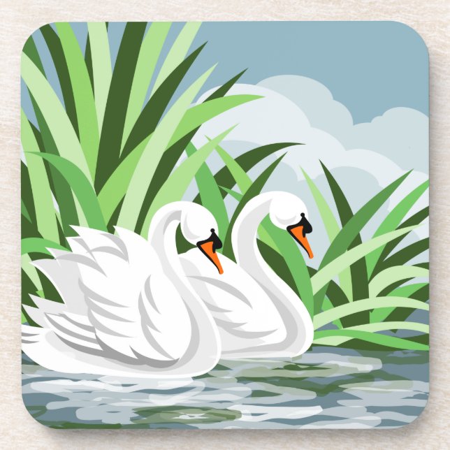 Elegant White Swans Beverage Coaster (Front)