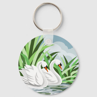 Elegant White Swans Keychain