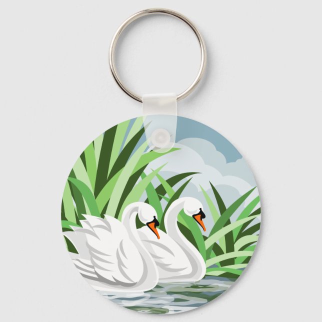 Elegant White Swans Keychain (Front)