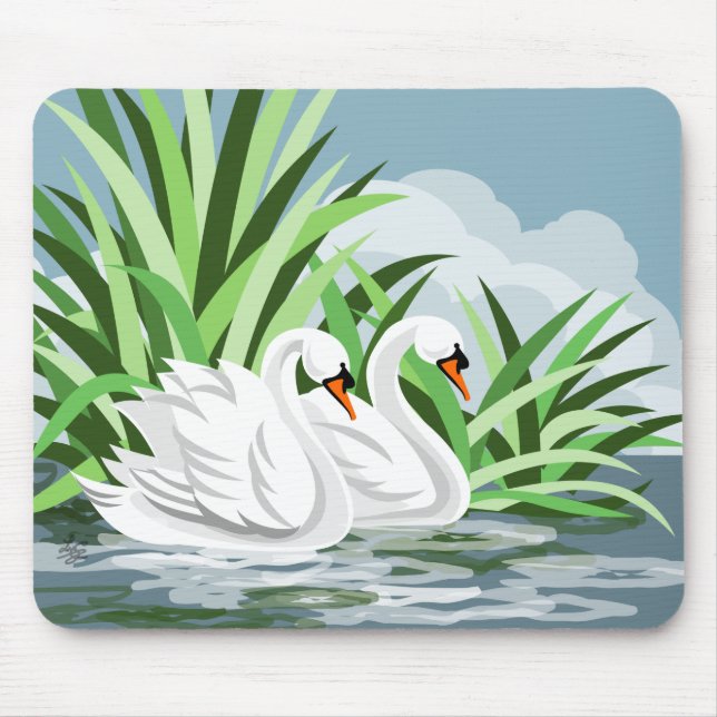 Elegant White Swans Mouse Pad (Front)