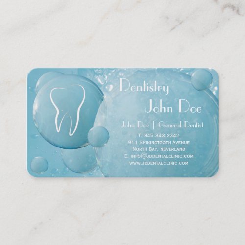 Elegant white teeth bubbles dental business card