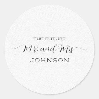Elegant White Texture Mr. and Mrss Classic Round Sticker