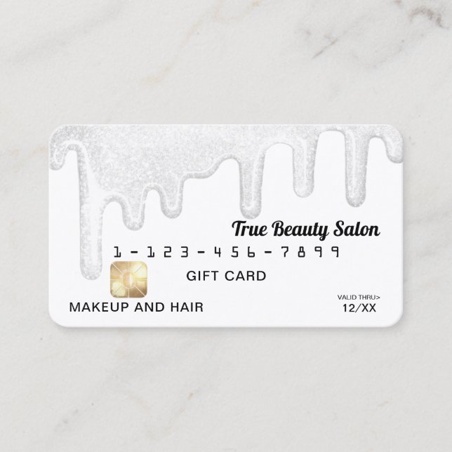 Elegant White Thick Glitter Drips Gift Credit Busi Business Card (Front)