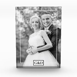 Elegant white thin border and initials wedding photo block