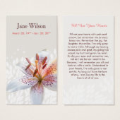 Elegant White Tiger Lily Name Prayer Card (Front & Back)