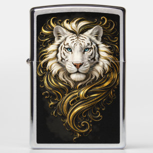Elegant White Tiger with Golden Ornament   Majesti Zippo Lighter
