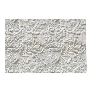 Elegant white tooled leather floral placemat