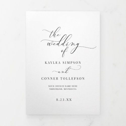 Elegant White Tri_fold Wedding Program Booklet