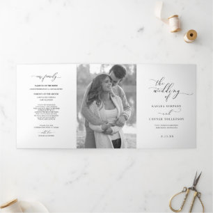Elegant White Tri-fold Wedding Program Booklet