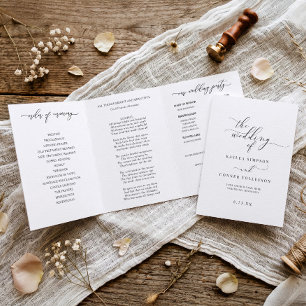 Elegant White Tri-fold Wedding Program Booklet