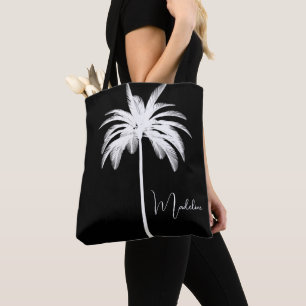 Elegant White Tropical Palm Tree Tote Bag