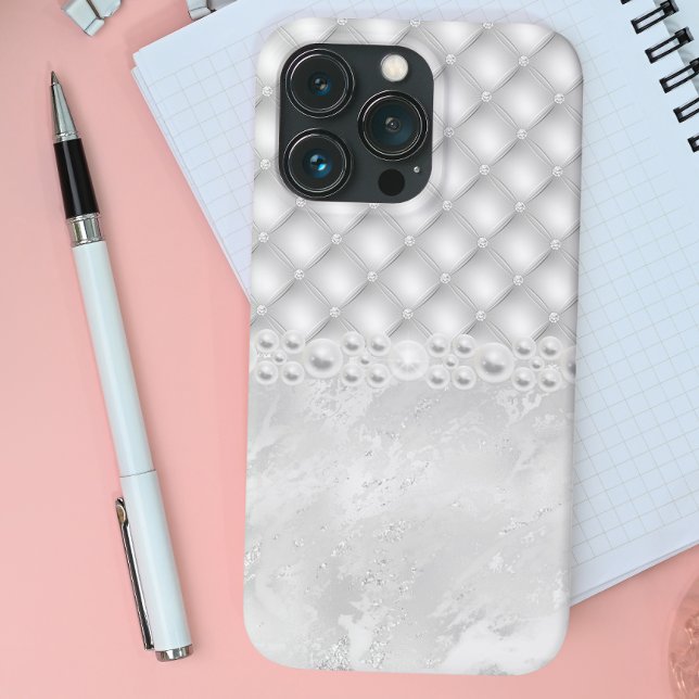 Elegant White Tuft Diamond and Pearl iPhone Case (Creator Uploaded)