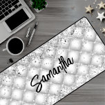 Elegant white tufted sparkly glitter desk mat<br><div class="desc">Elegant white tufted sparkly glitter Desk mat. Add a touch of glitter and glam to your home office or dorm with this elegant desk mat. To make it extra special, it is also monogrammed and personalized with name or initials. click the "customize further" link and use the design tool to...</div>