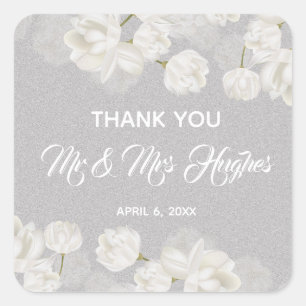 Elegant white Tulip Wedding thank you Square Sticker