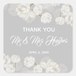 Elegant white Tulip Wedding thank you Square Sticker