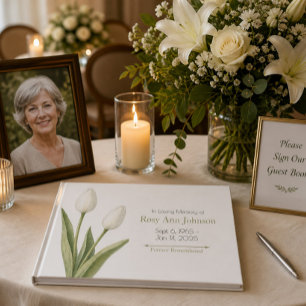 Elegant White Tulips Funeral Guest Book