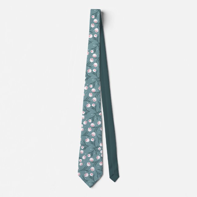 Elegant White Tulips on Pastel Green Pattern Neck Tie (Front)