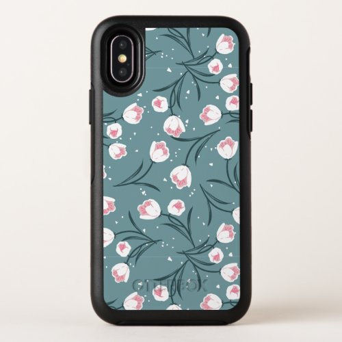 Elegant White Tulips on Pastel Green Pattern OtterBox Symmetry iPhone X Case