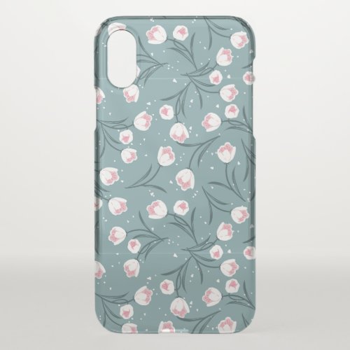 Elegant White Tulips on Pastel Green Pattern iPhone X Case