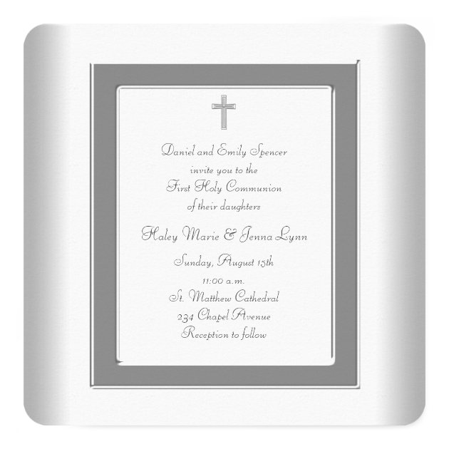 Elegant White Twin First Communion Invitation