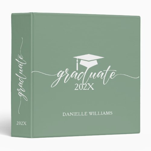 Elegant White Typography On Sage Green Background 3 Ring Binder