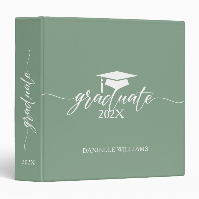 Elegant White Typography On Sage Green Background 3 Ring Binder (Front/Spine)
