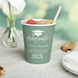Elegant White Typography On Sage Green Background Paper Cups