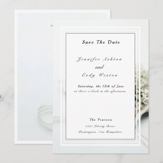 Elegant White Understated Wedding Save The Date (Front/Back)