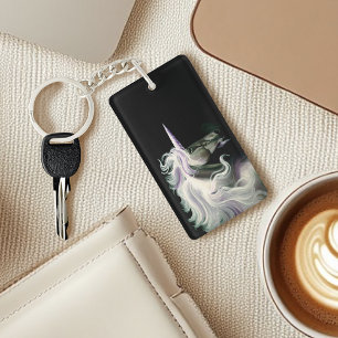 Elegant White Unicorn Flowing Mane Purple Fantasy Keychain