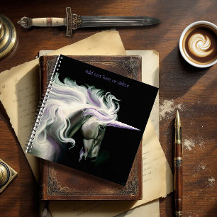 Elegant White Unicorn Flowing Mane Purple Fantasy Notebook
